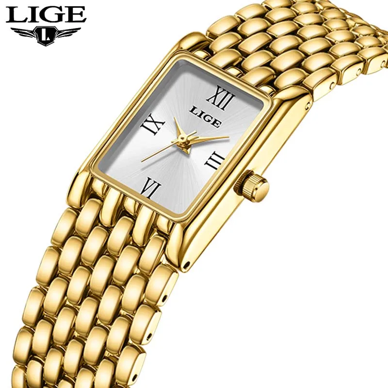 LIGE 2025 ساعة نسائية عصرية أنيقة سوار فولاذي غير قابل للصدأ ساعة السيدات الفاخرة مقاوم للماء ساعة للنساء Relogio Feminino + BOX