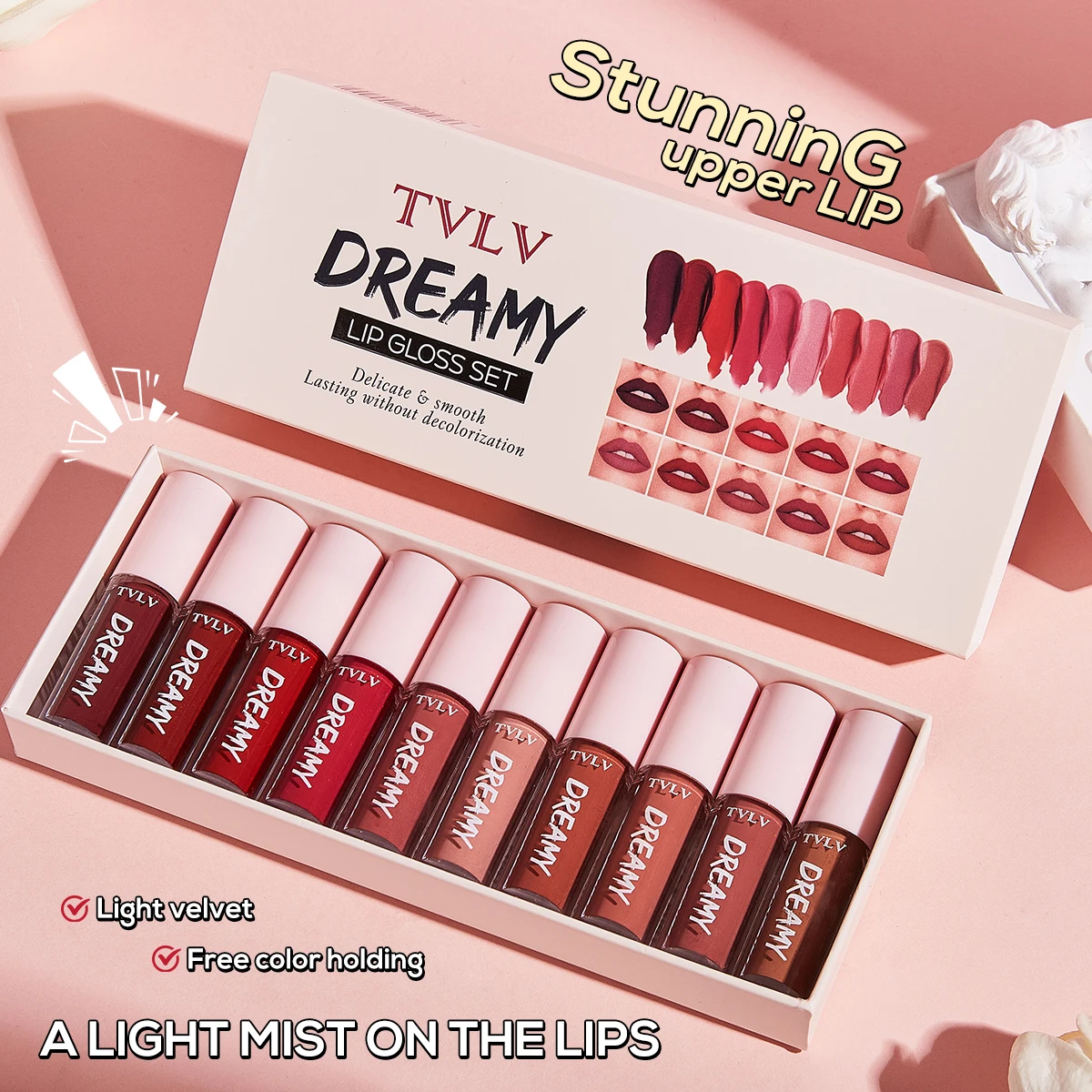 Set lucidalabbra opaco opaco con effetto trucco naturale leggero e impermeabile a lunga durata