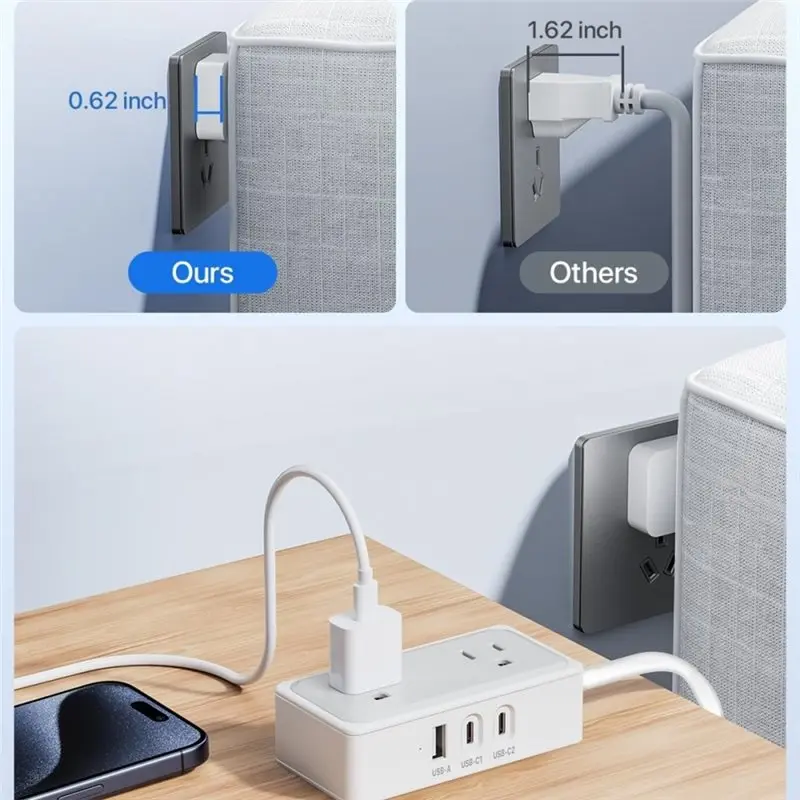 Best Of 2025-Surge-Protected 1.2M 5-Outlet US Power Strip With 20W USB-C Fast Charging Extension Cord White For Home& Office Com