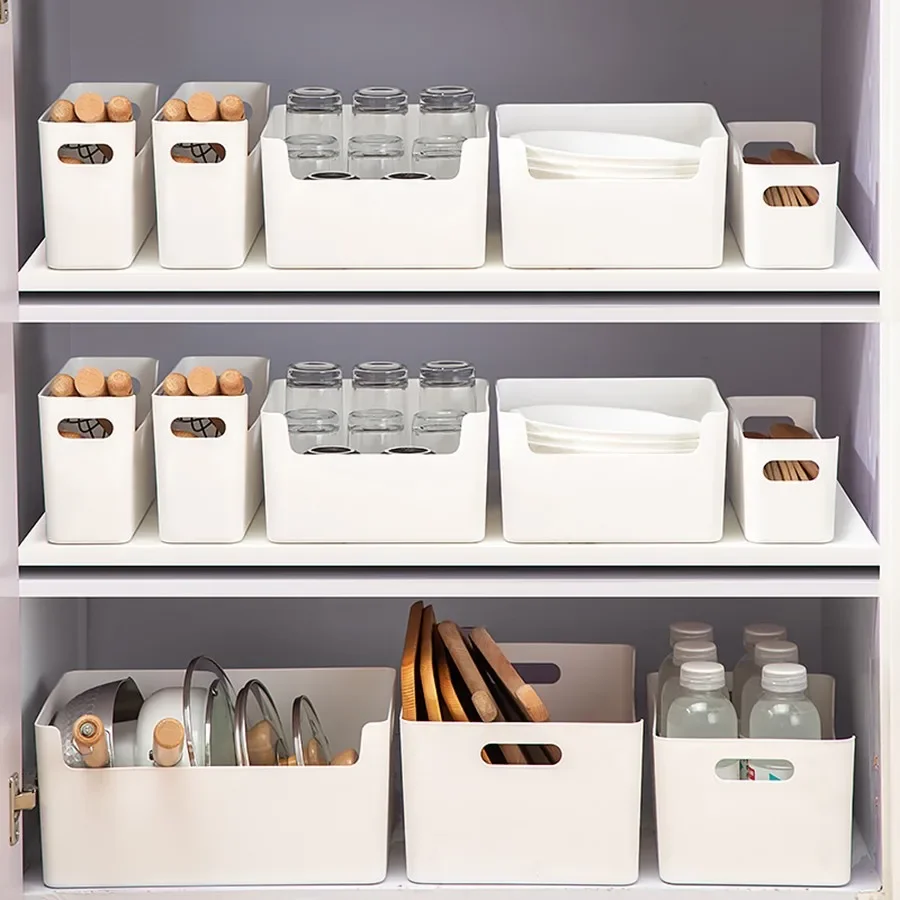 Cabinet Organizer Plastic Storage Box With Handle Kitchen Storage Organizaton Large Capacity Desktop Sundries Storage Basket