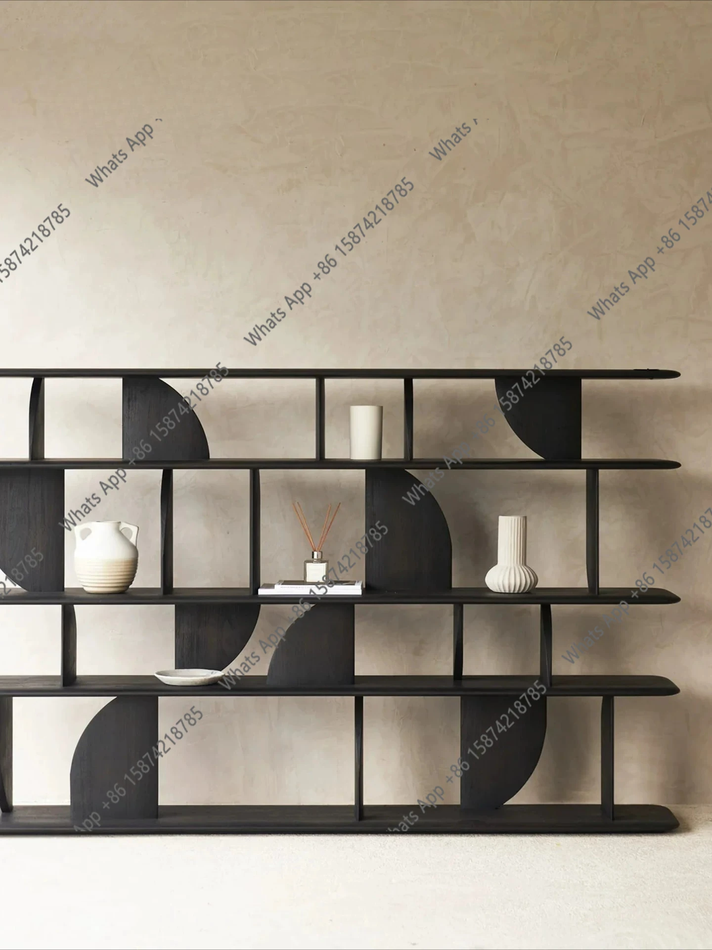 Cv French Bookshelf Shelf Display Stand Bogu Floor-to-ceiling Medieval Solid Wood Black Display Designer