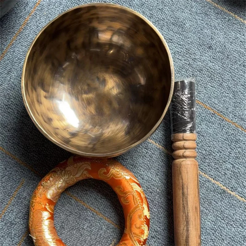 6inch Handmade Spiritual Crafts 15cm Black Copper Tibetan Full Moon Singing Bowls Set for Yoga Healing Music and Buddhist Pray