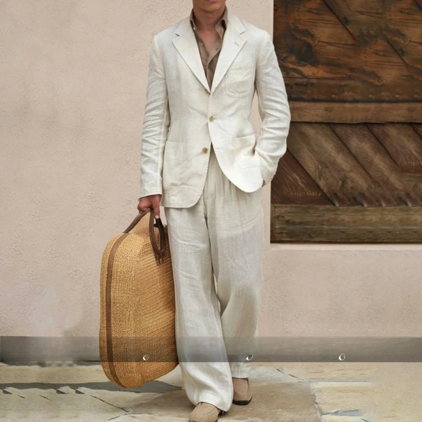 Sommerlicher weißer Business-Anzug für Herren, zweiteilig, mit Reverskragen, Sakko und Hose, formeller Hochzeitsanzug, Smoking, Bankett-Outfit für Herren