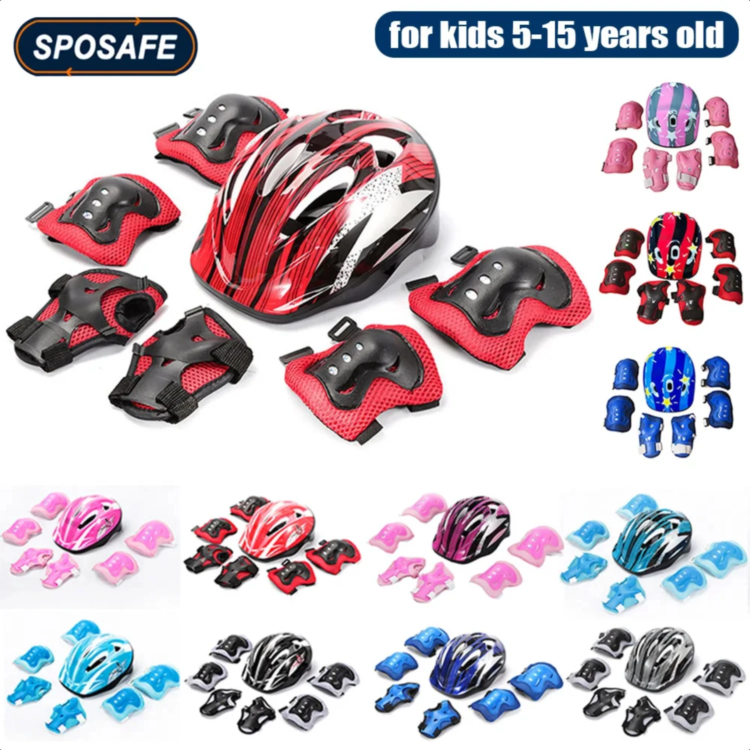 Adjustable Helmet Protective Gear Set Sports Knee Elbow Wrist Pads  Children Boys Girls Bike Skateboard Scooter Roller