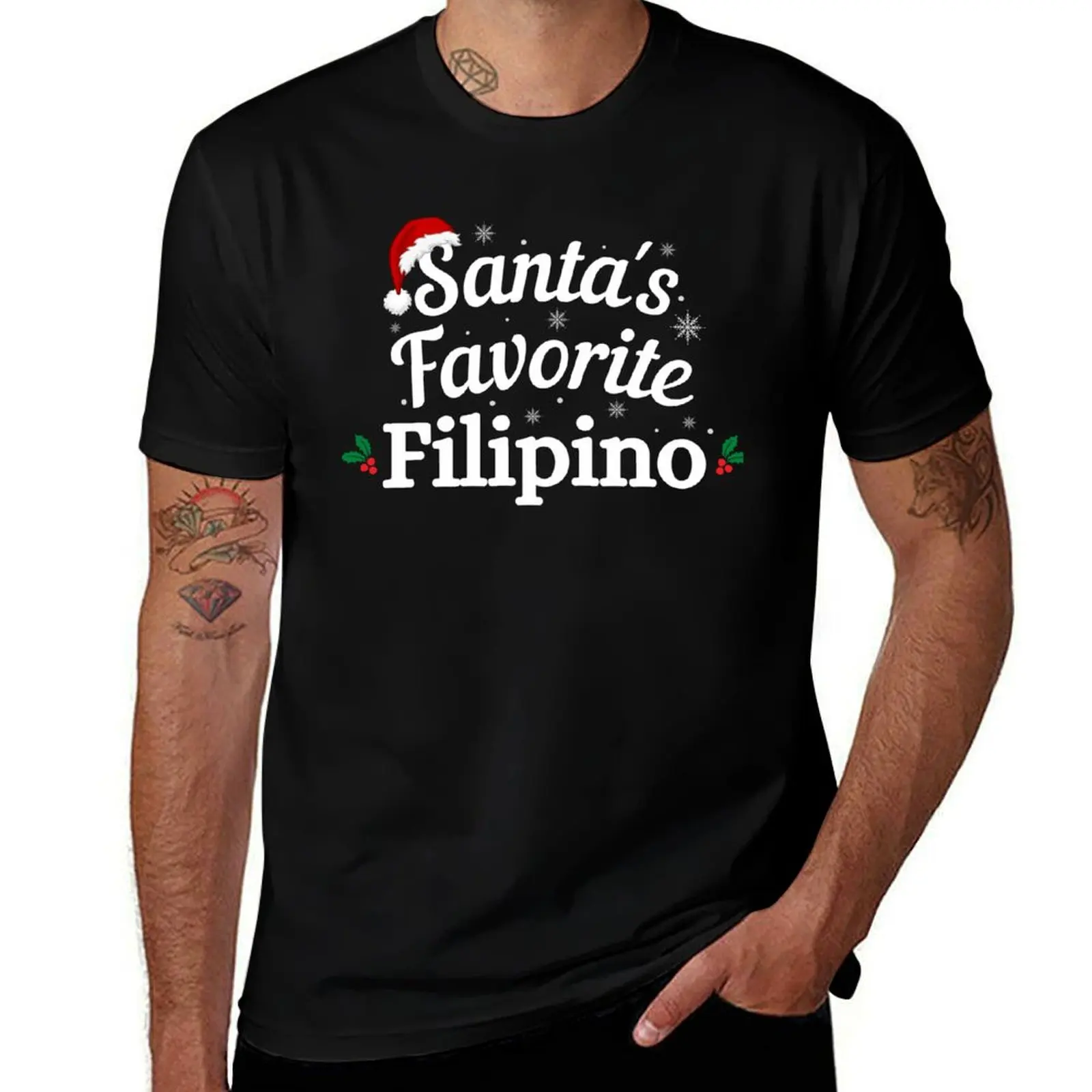 

Santas Favorite Filipino - Filipino Christmas - Merry Christmas with Santa Hat T-Shirt plain blue archive men workout shirt