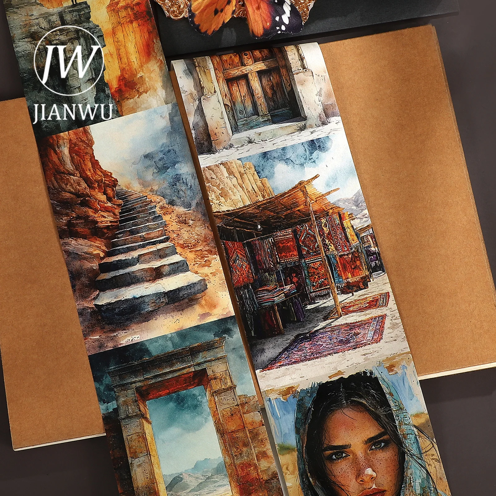 JINWU 80mm*212cm Vintage Desert Character Landscape Material Collage Scrapbooking Washi Tape Creative DIY Journal Stationery