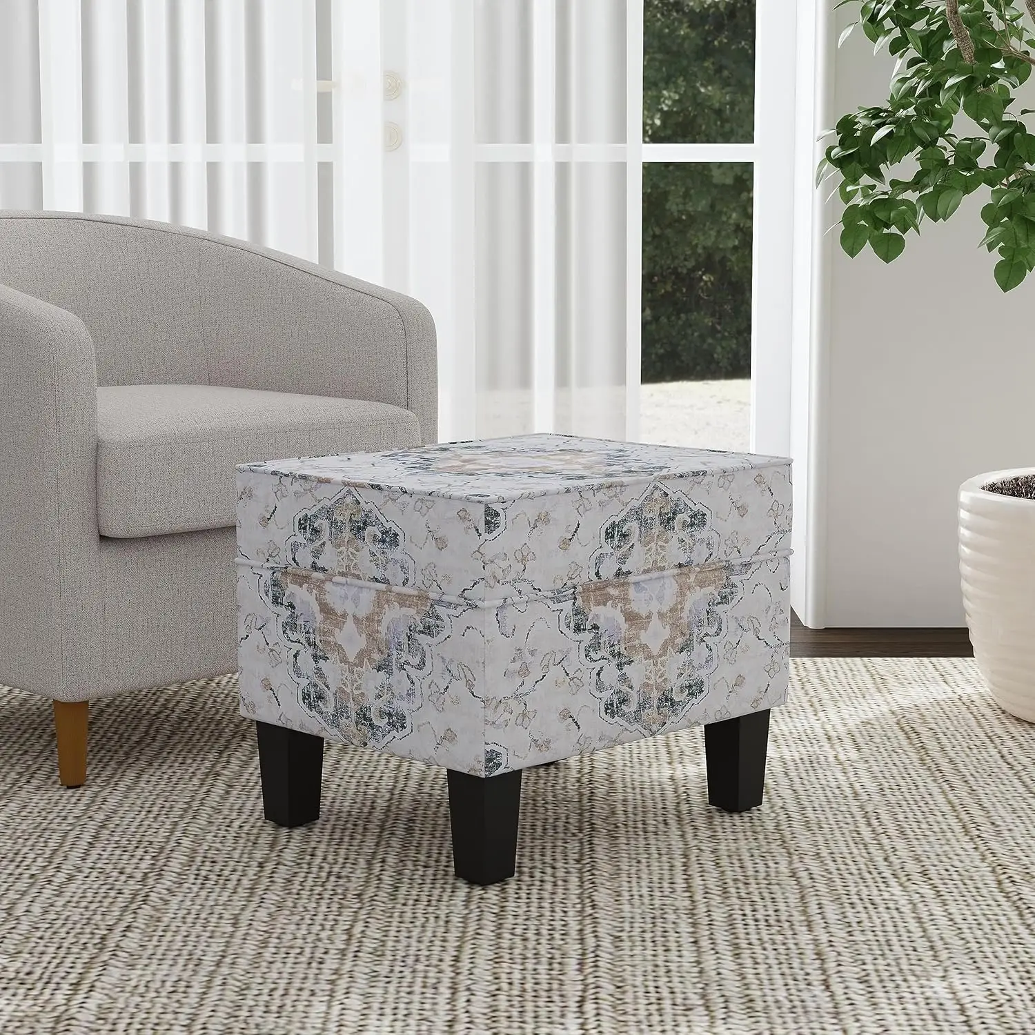 Homepop Home Decor |K7646-A862 | Upholstered Modern Rectangular Storage Ottoman | Hinged Lid Ottoman With Storage For Living