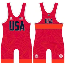 2022 Champion Team BC USA Men Wrestling Singlets Suit Boxing One-Piece Weightlifting Bodybuilding Gym Sport Fitness Run Clothing