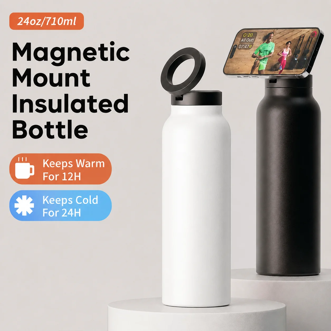 Personalized Logo Magnetic Phone Holder Thermal Drinkware Vacuum Insulated Stainless Steel Tumbler Portable Sport Back to School