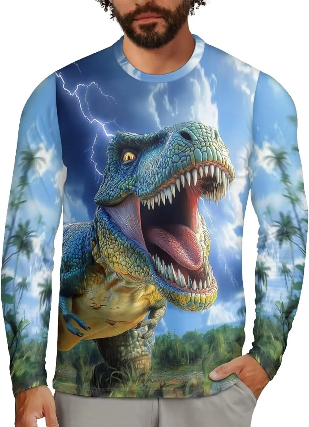 Funny 3D Print Animal Pattern Men's Long Sleeve T-Shirt Loose Daily Casual Breathable Round Neck Fashion Creative Design Clothes