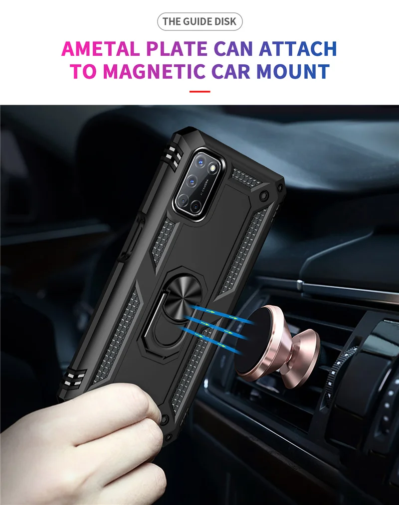 Fundas Cover For OPPO A52 A72 Shockproof Armor Stand Holder Car Ring Phone Case For OPPO A92 A 52 72 92 TPU Bumper Shell Coque