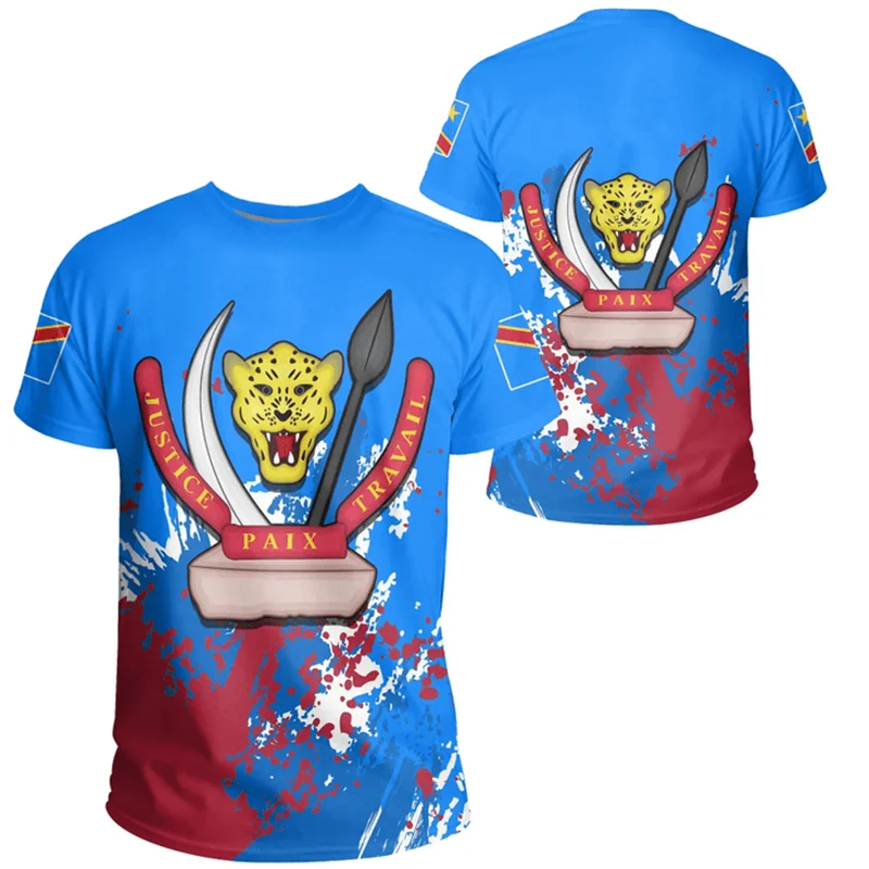 Harajuku 3D Republic-of The Congo Map Print T Shirt Congo Emblem Graphic Tee Shirts Men Fashion Short Sleeves Mens Clothing Tops
