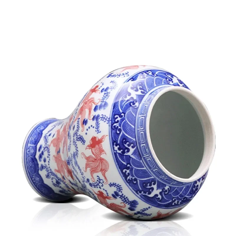 for Jingdezhen Ceramic New Chinese Style Blue and White Glaze Red with Lid General Jar Sealed Jar Flower Entrance One piece