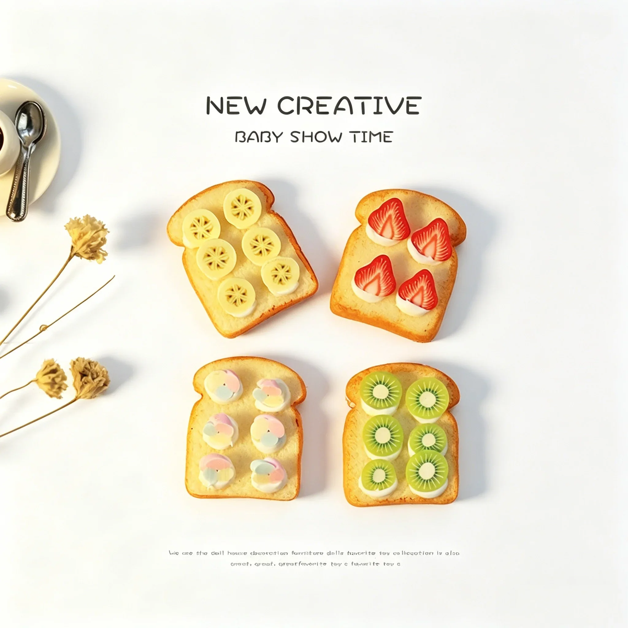4 Styles Miniature Fruit Toast Model 1/12 Dollhouse Realistic Pretend Bread Food Scene Props