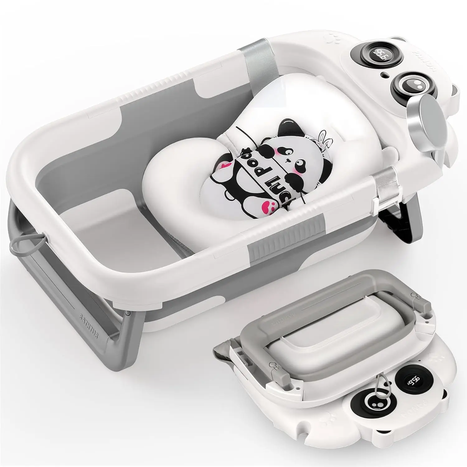 

Складная детская ванночка с мягкой подушкой и термометром, портативная легкая ванна для новорожденных и малышей от 0 до 24 месяцев