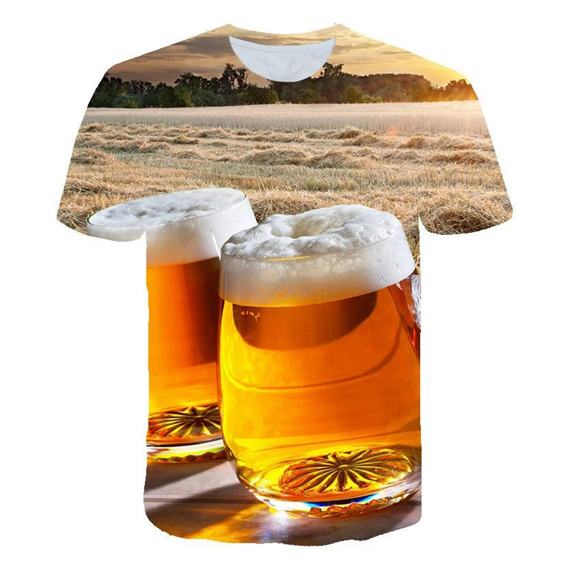 New 3D Printing Beer T-shirt Men‘s Women’s Personalized Cool Short-Sleeves Tees Fashion Oversize Trend Tops Kids Tshirt Summer