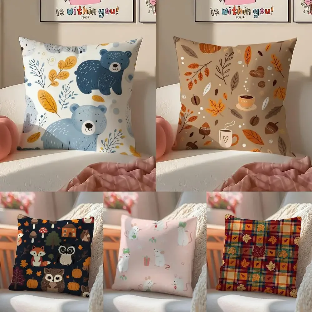 Childrens Cartoon Animal Cushion Cover Pattern Printed Pillowcase for Living Room Sofa Cushion Cover & Bedroom Decor