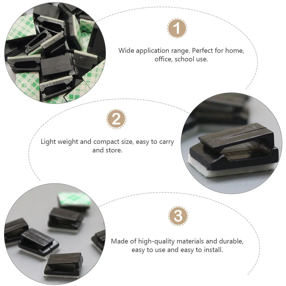 100Pcs Wire Clips Heavy Duty Adhesive Cable Organizer Easy Install Remove No Residue Cord Management Tool for TV Computer Phone