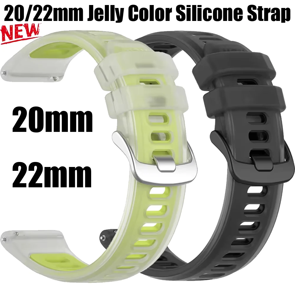 Pulseira de Silicone Colorida Jelly 20/22mm para OPPO Watch X3, Oneplus Watch 4-Lite, Bracelete Esportivo Respirável, Amazfit Active 3-2-Max