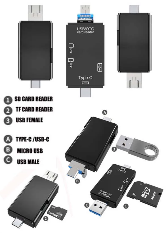 5 في 1 متعدد الوظائف USB 3.0 نوع C USB المصغّر USB SD Tf ذاكرة قارئ بطاقات OTG محوّل قارئ البطاقات الهاتف المحمول ملحقات الكمبيوتر