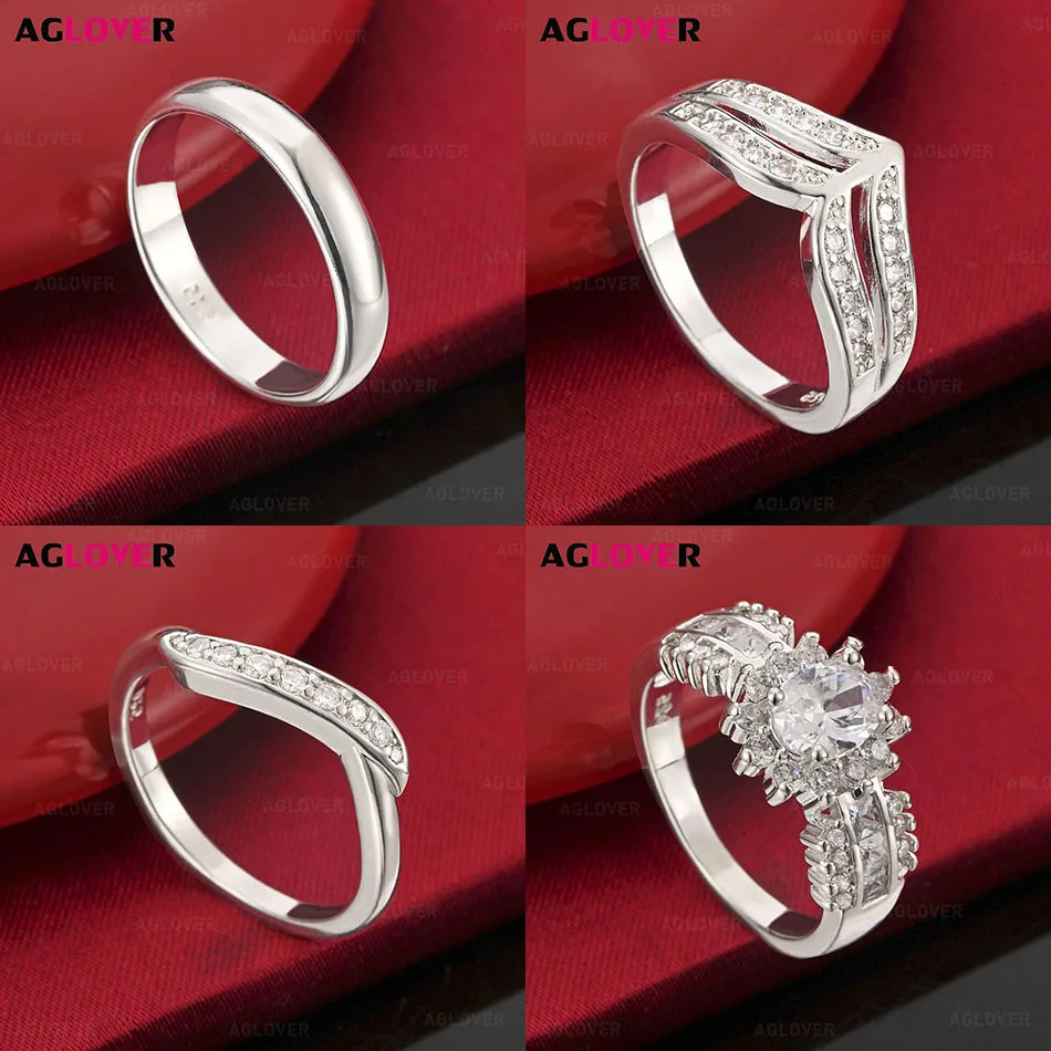

AGLOVER 925 Sterling Silver 7-10# Minimalist Geometric Zircon Ring Elegant and Simple Women's Wedding Engagement Jewelry