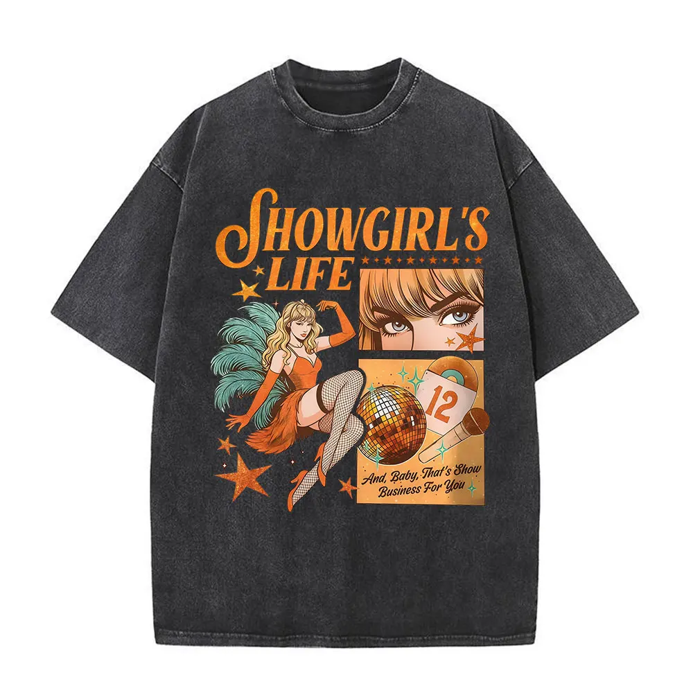 حياة فتاة الإستعراض الجرافيك تي شيرت الرجال النساء الملابس خمر غسلها تي شيرت القطن عادية المتضخم قصيرة الأكمام تي شيرت