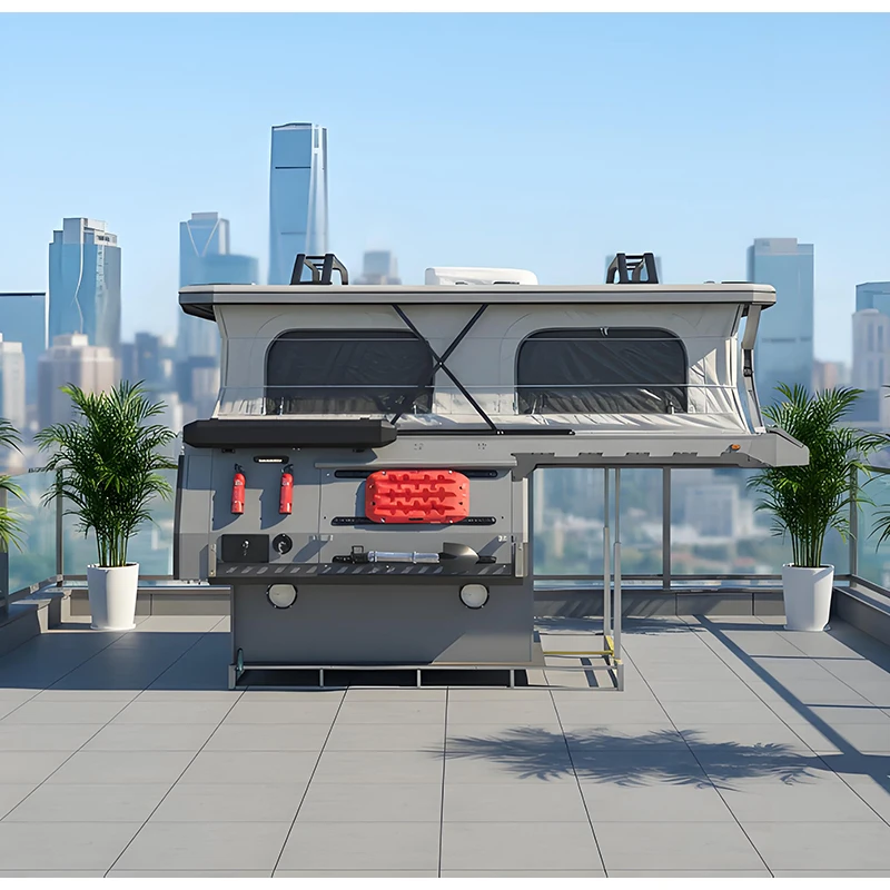 Professional Pickup Truck Camper Shell with Elevated Tent Design for Overlanding and Long Stay Camping