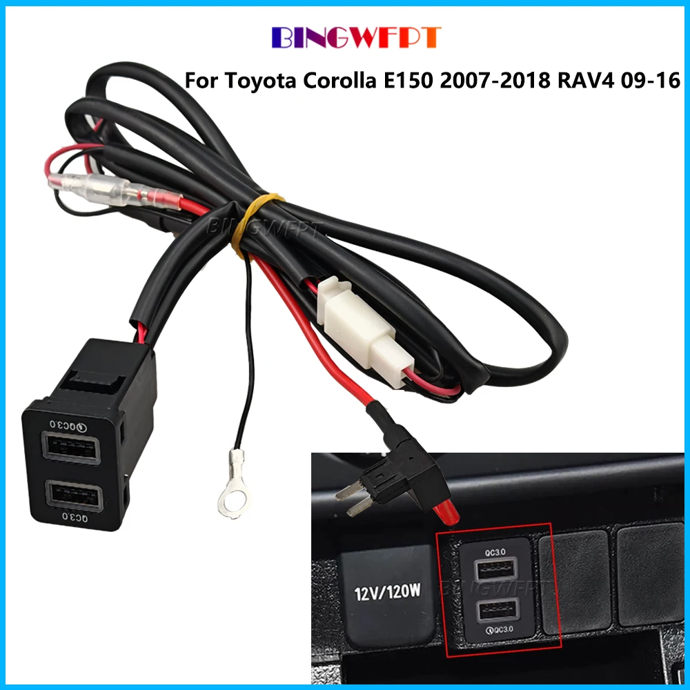 2QC3.0 Car Charger Socket Fast Charge Outlet Power Adapter For Toyota RAV4 08-12 Outlander 14-22 Corolla 2006-2013 Land Cruiser