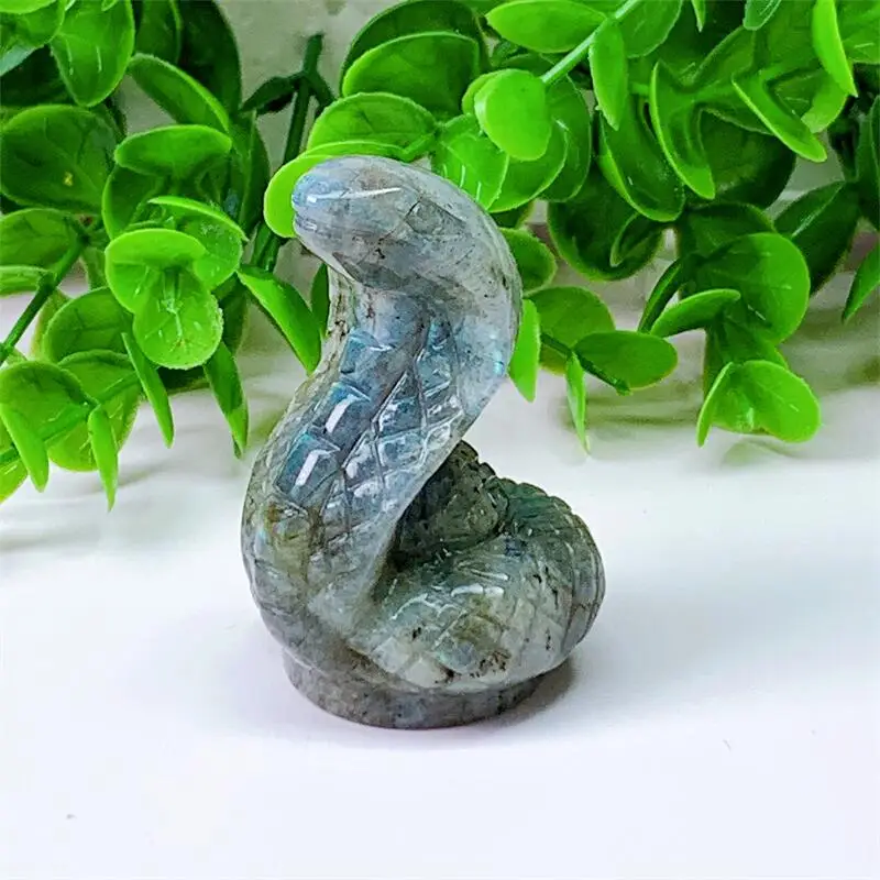 

6cm Natural Labradorite Snake Carved High Quality Flashing Crystal Beautiful Gemstone Crafts For Home Decoration Collection 1pcs