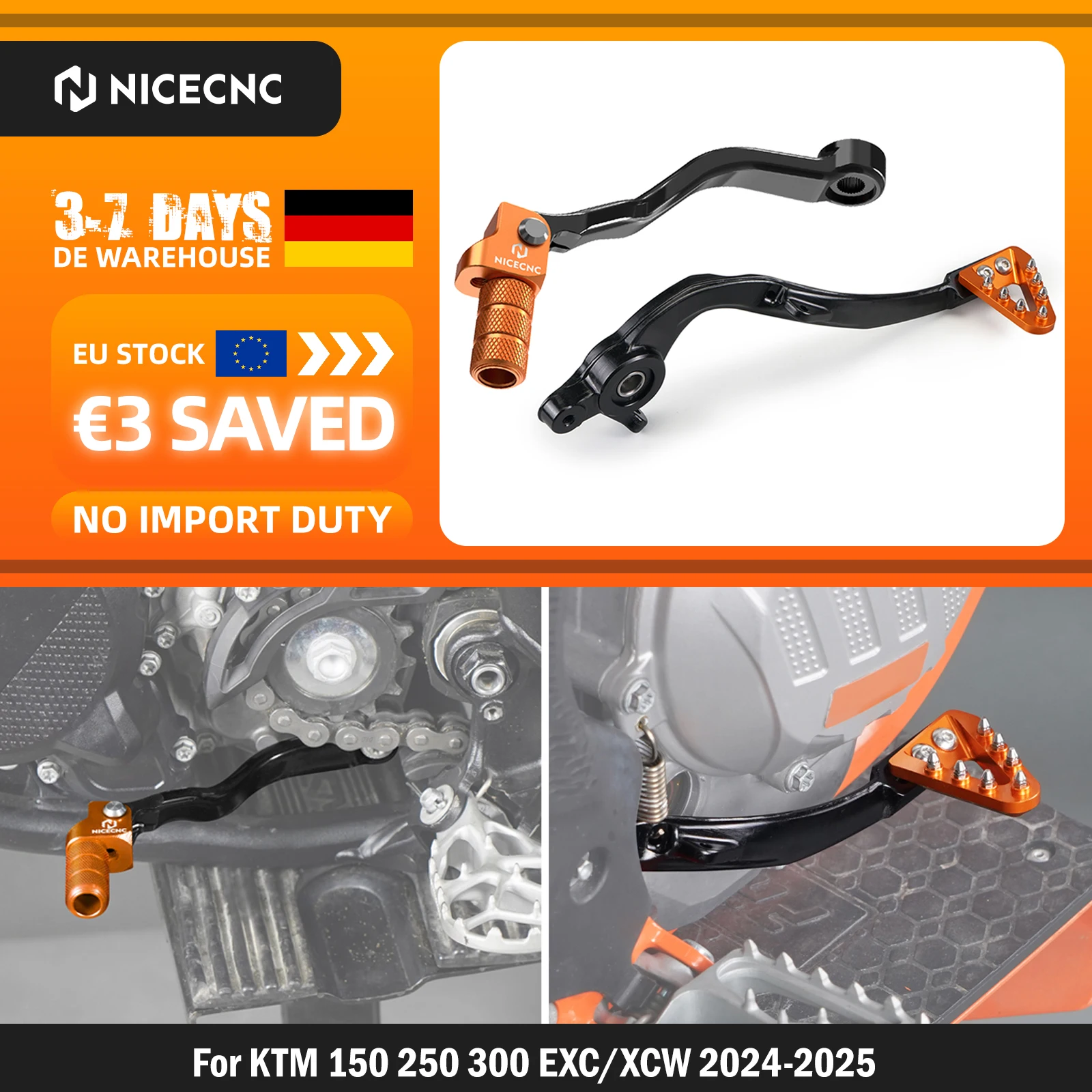 NICECNC 2024-2025 Pour KTM EXC 300 EXC 250 XCW 300 Pour Husqvarna TE 300 TE 250 TX 300 GasGas EC 300 EC 250 EXF 250 350 Levier de frein et levier de vitesses