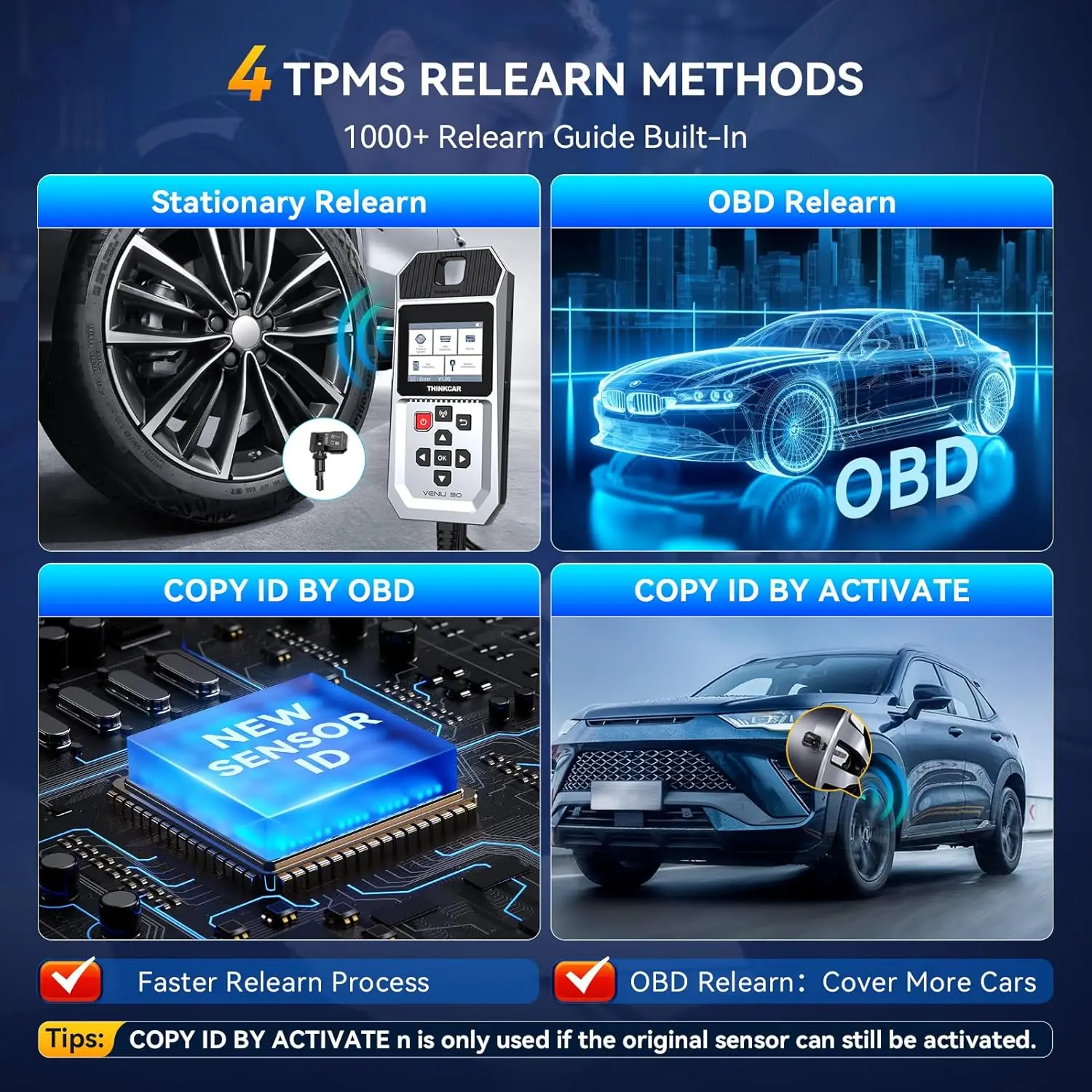 THINKTPMS S3 Dual Frequency Sensor With Thinkcar VENU 90 for 315/433MHz Tire Pressure Monitor TPMS Activation Programming Tool