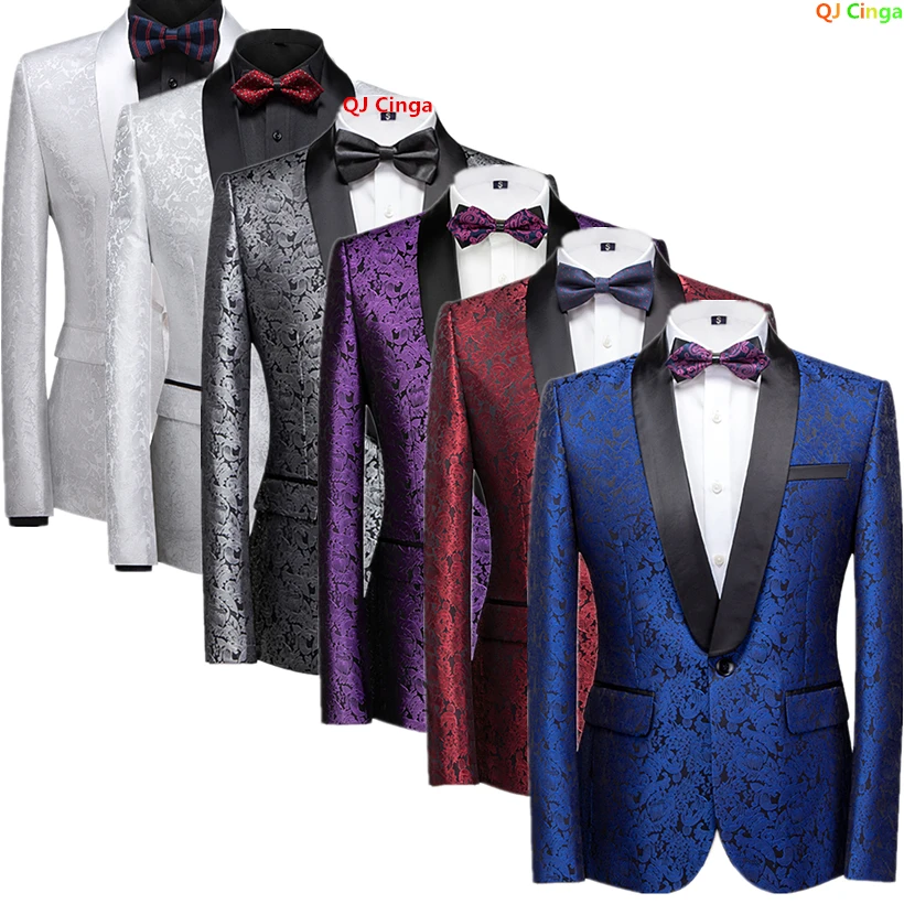 

Autumn Blue Men's Suit Jacket, Jacquard Fabric Dress Coat, Asian Size Slim-Fit Blazers, Wedding Party Tops. M-6XL