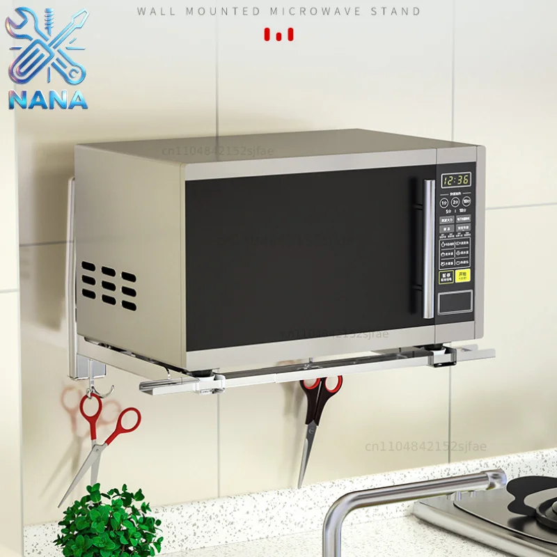 Stainless steel microwave rack Wall mounted kitchen shelf with expandable bracket, thickened oven rack