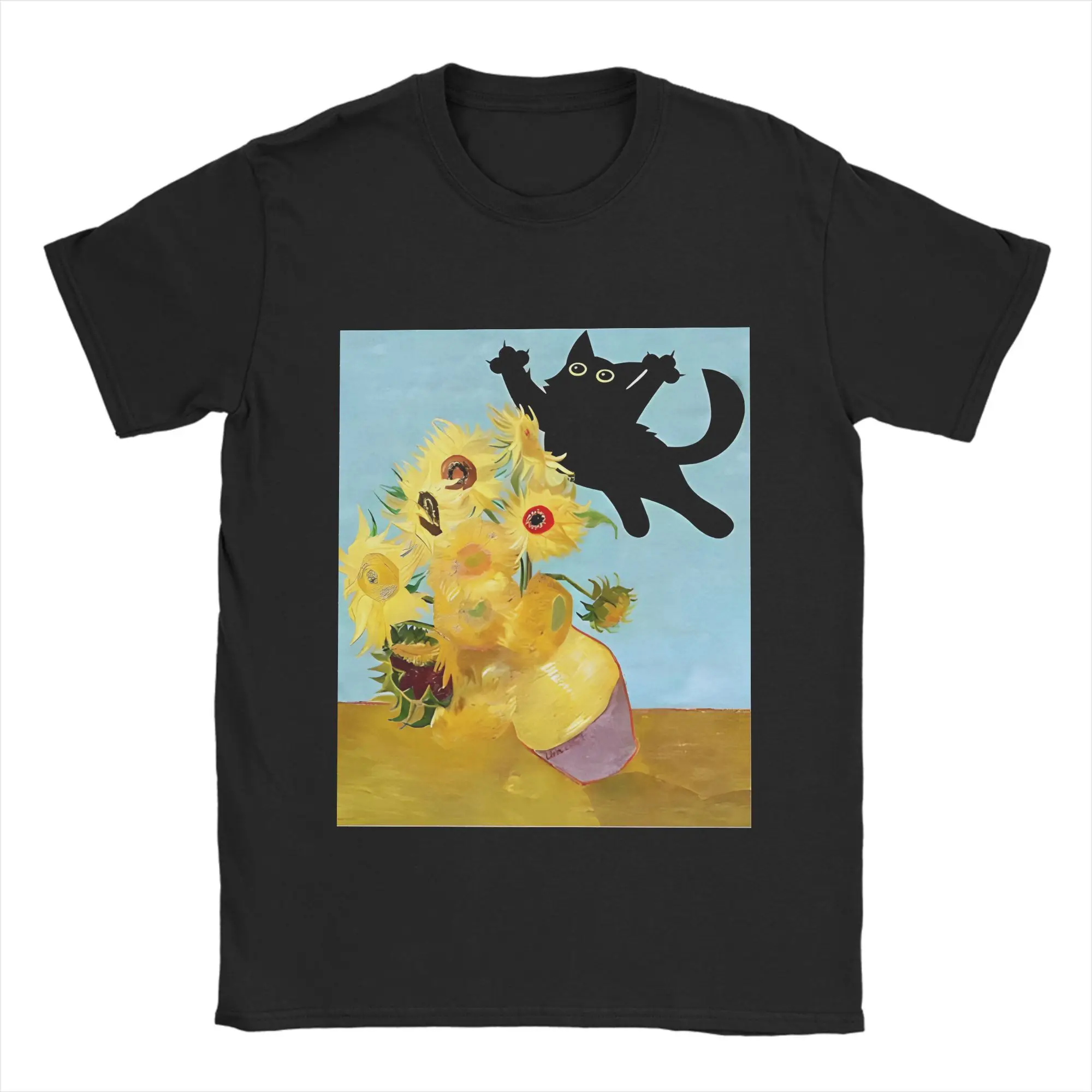Vincent Van Gogh   T-Shirts Men Cute Cat bayingimg Awesome Cotton Tee Shirt Crewneck Short Sleeve T Shirt Plus Size Clothing