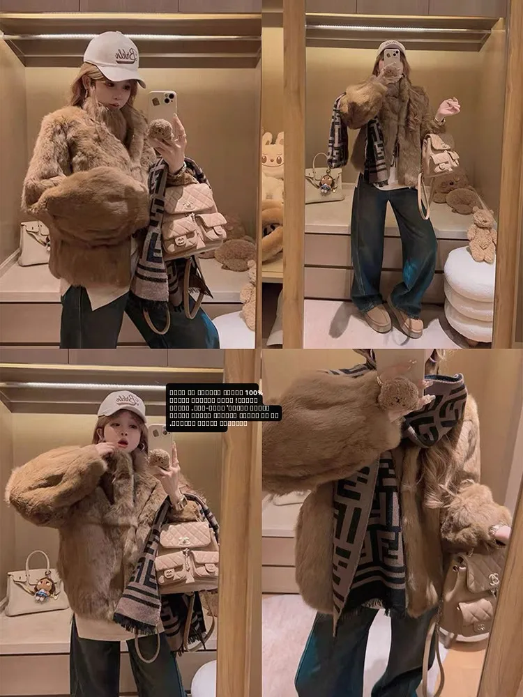 

Пальто Yukiss из натурального кроличьего меха с винтажной окраской, воротник-стойка, удлиненное, на молнии, женская верхняя одежда