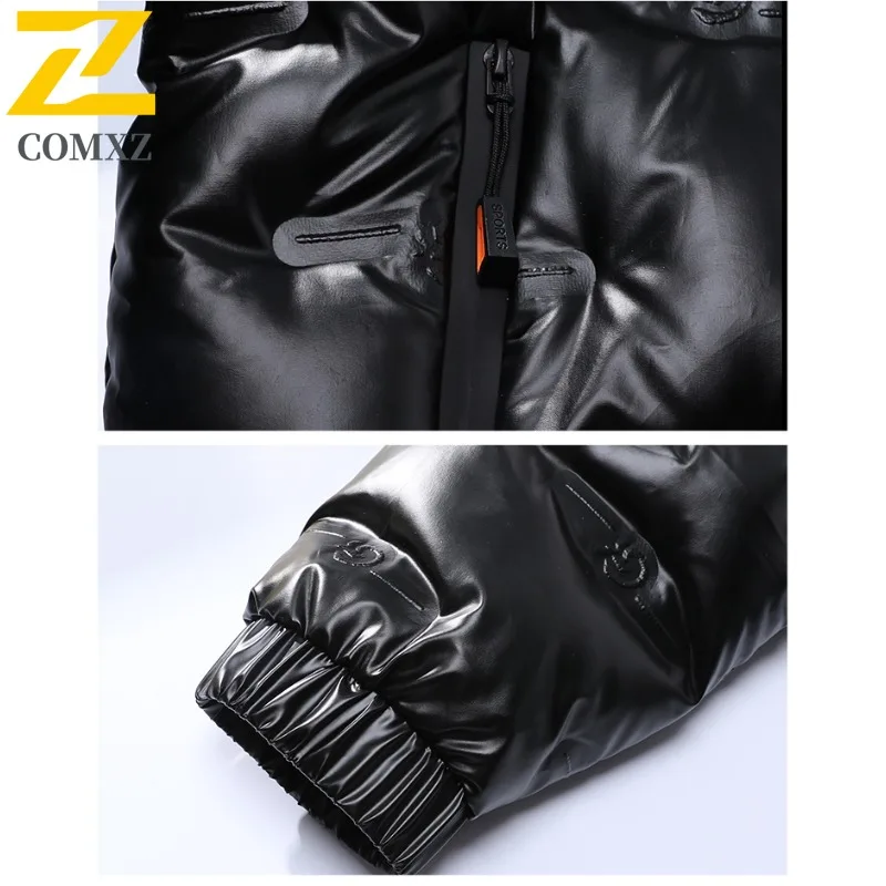 COMXZ Men Solid Color Down Jacket Winter Fleece Lined Thickened Cotton Coat Loose Fit Big Size Wear Gray Duck Down Padded Coat