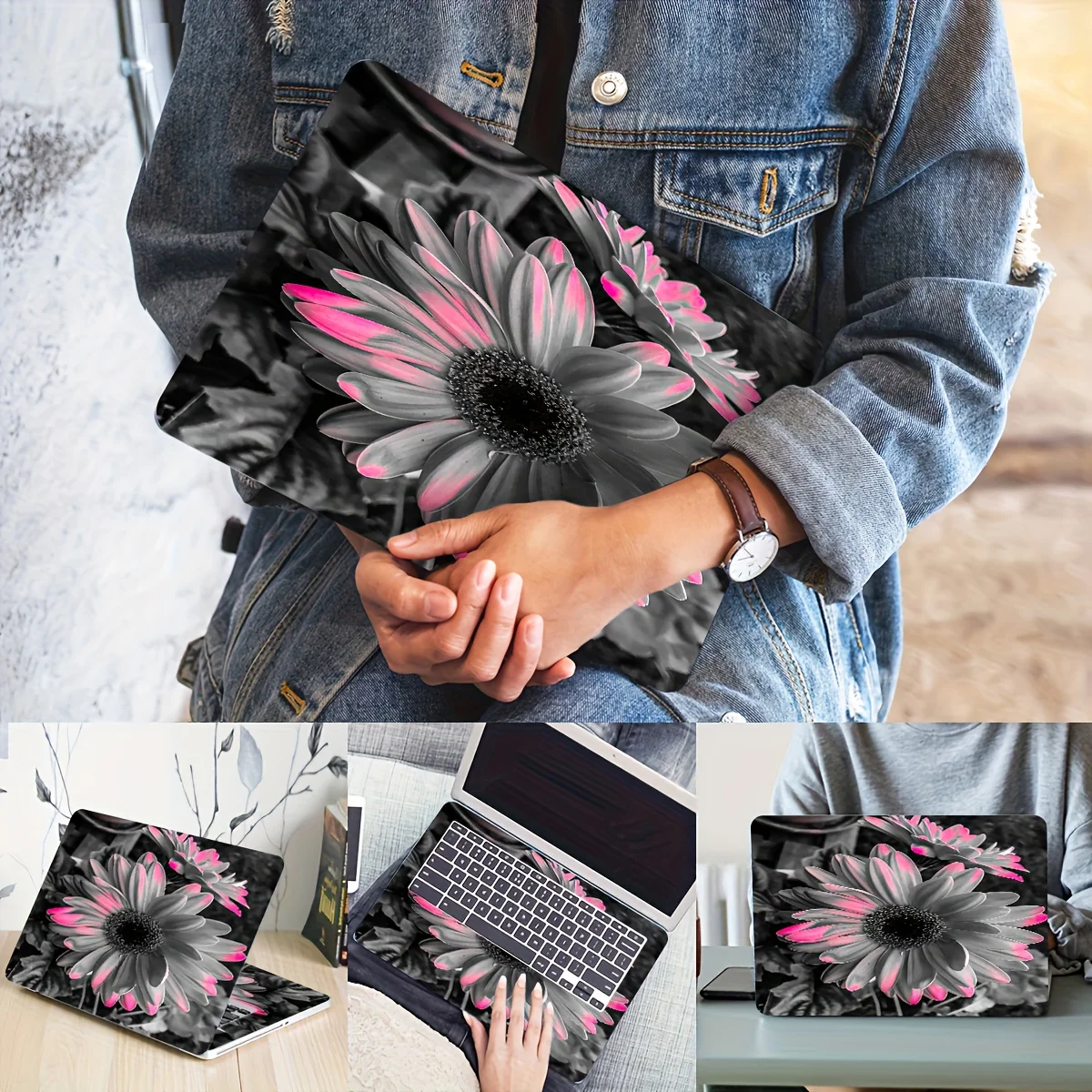 2-Pack Floral Pattern Laptop Art Decal Case, Universal Netbook Skin Stickers Non-Reusable Laptop Skin Stickers Decals Waterproof