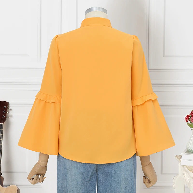 

Женская блузка VONDA больших размеров (до 5XL) с длинными расклешенными рукавами, модная, однотонная, повседневная, элегантная, для офиса, топ-туника, осень-весна 2026