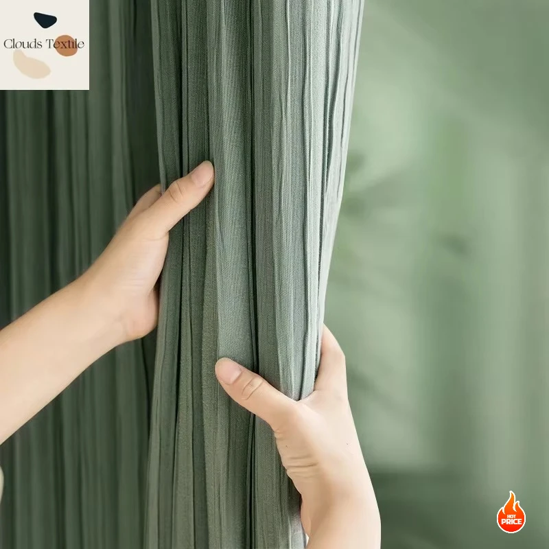 

Modern Japanese Curtains Cotton Linen Simple Curtains for Living Dining Room Bedroom Green Pleated Curtains Windows Decoration