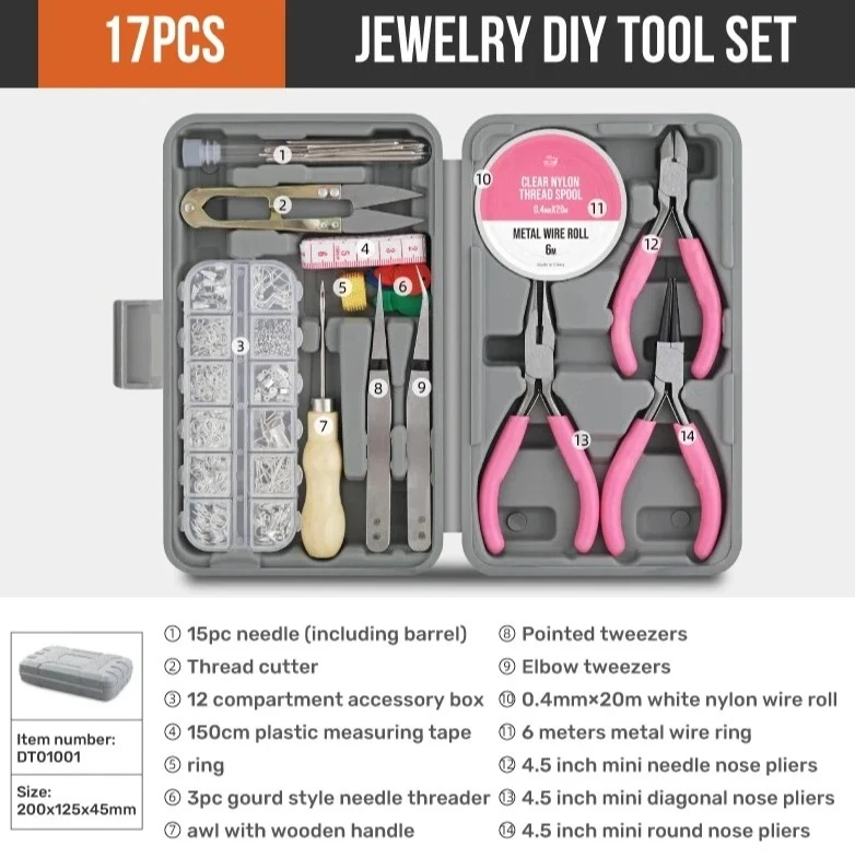 17-Piece for Sewing Decorations, Arts, and CraftsHome Jewelry Tool Kit Set with 600-Piece Jewelry Finding Accessories Box Set
