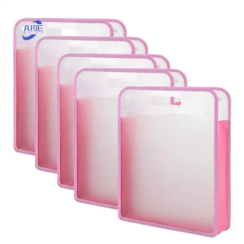 

A19E-5 Pack Scrapbook Paper Organizer, Pink Expanding Paper Folio, Portable Scrapbook Paper Storage With Button Closure
