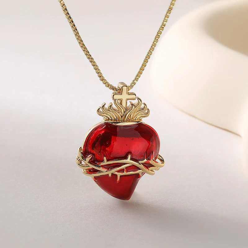GANPUP Stilvolle Kreative Rote Herz-Anhänger Halskette für Damen, Modische 18K Gold PVD-beschichtete Schlüsselbeinkette, Choker Schmuck Geschenk – Detail 5