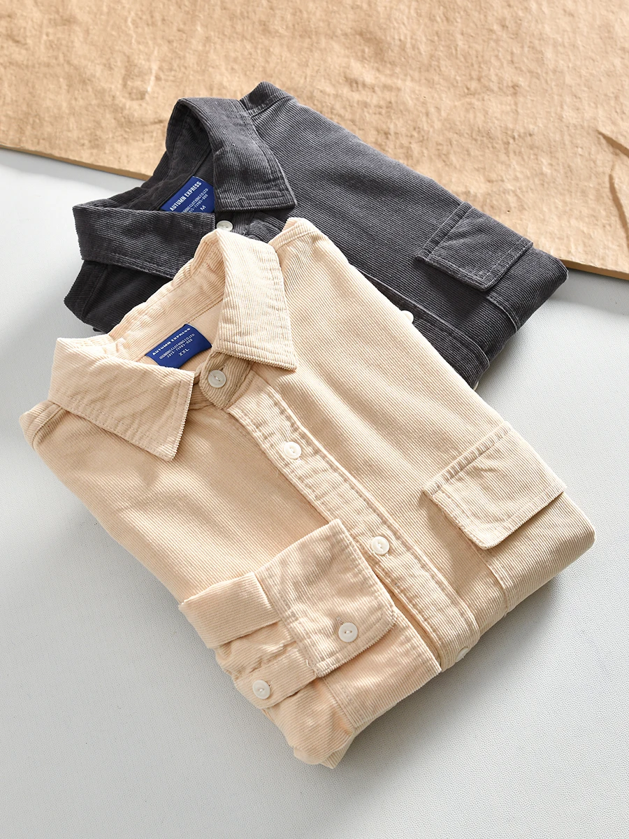 

Retro Corduroy Long Sleeve Casual Shirt for Men New Arrival Loose Fit Cotton 100% Youthful Style Autumn Season Button Placket