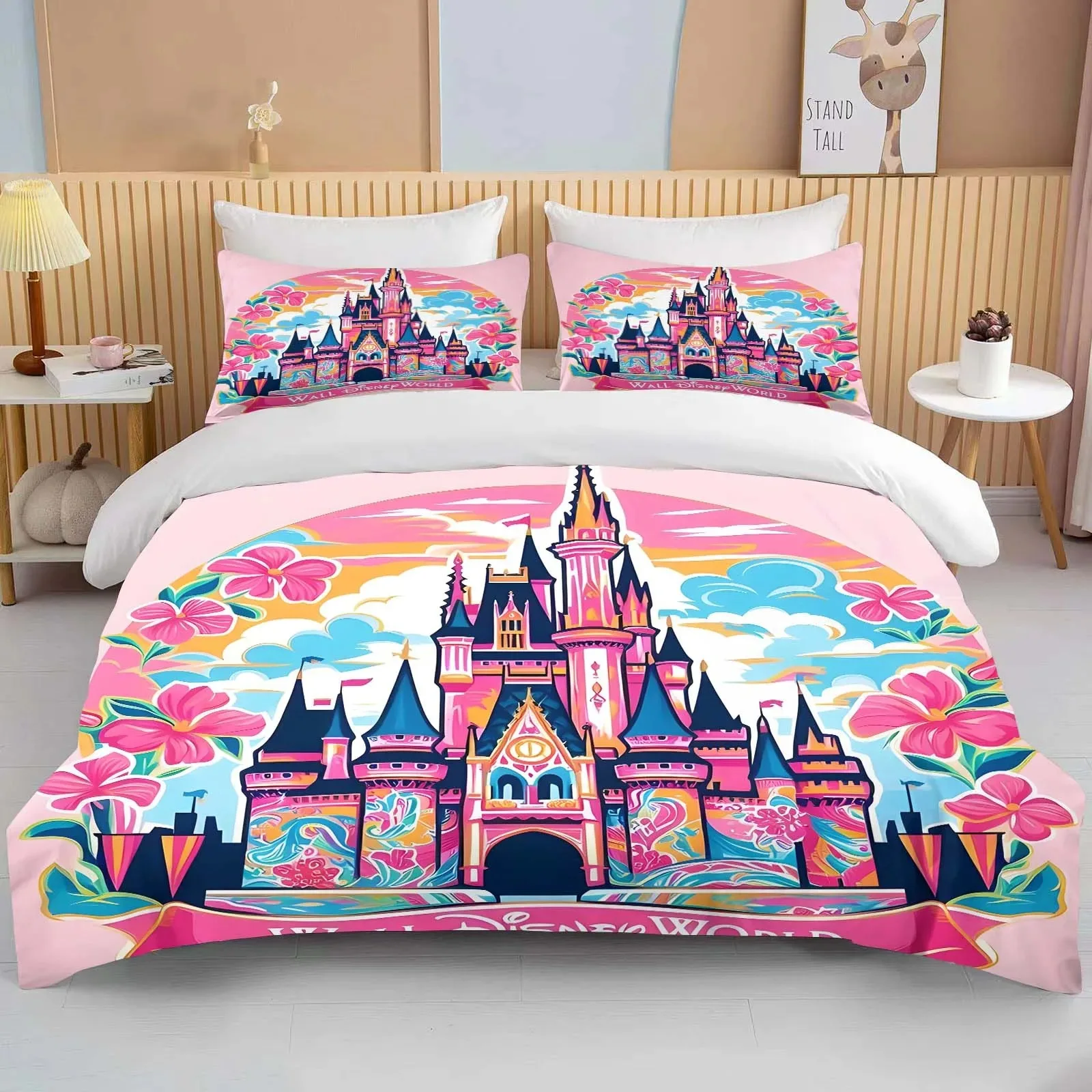 

Disneyland comforter sets, disney castle cute duvet cover pillowcase bedding set family bedroom decoration girl duvet cover gift