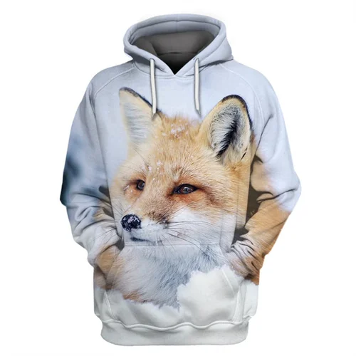 Imagen 2 del producto Sudadera con capucha para hombre y mujer, suéter de manga larga con estampado 3D de zorro y Animal, ropa de calle informal
