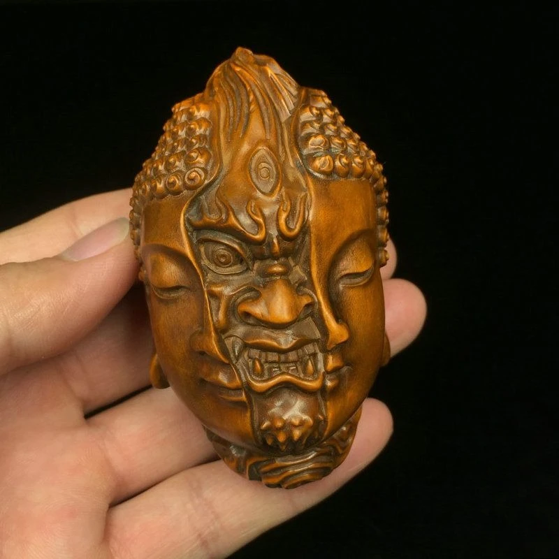 Hand Carved Wood The devil and the Buddha Statue Figurine Desktop Ornaments Home Decoration Crafts Tea Pet Decor