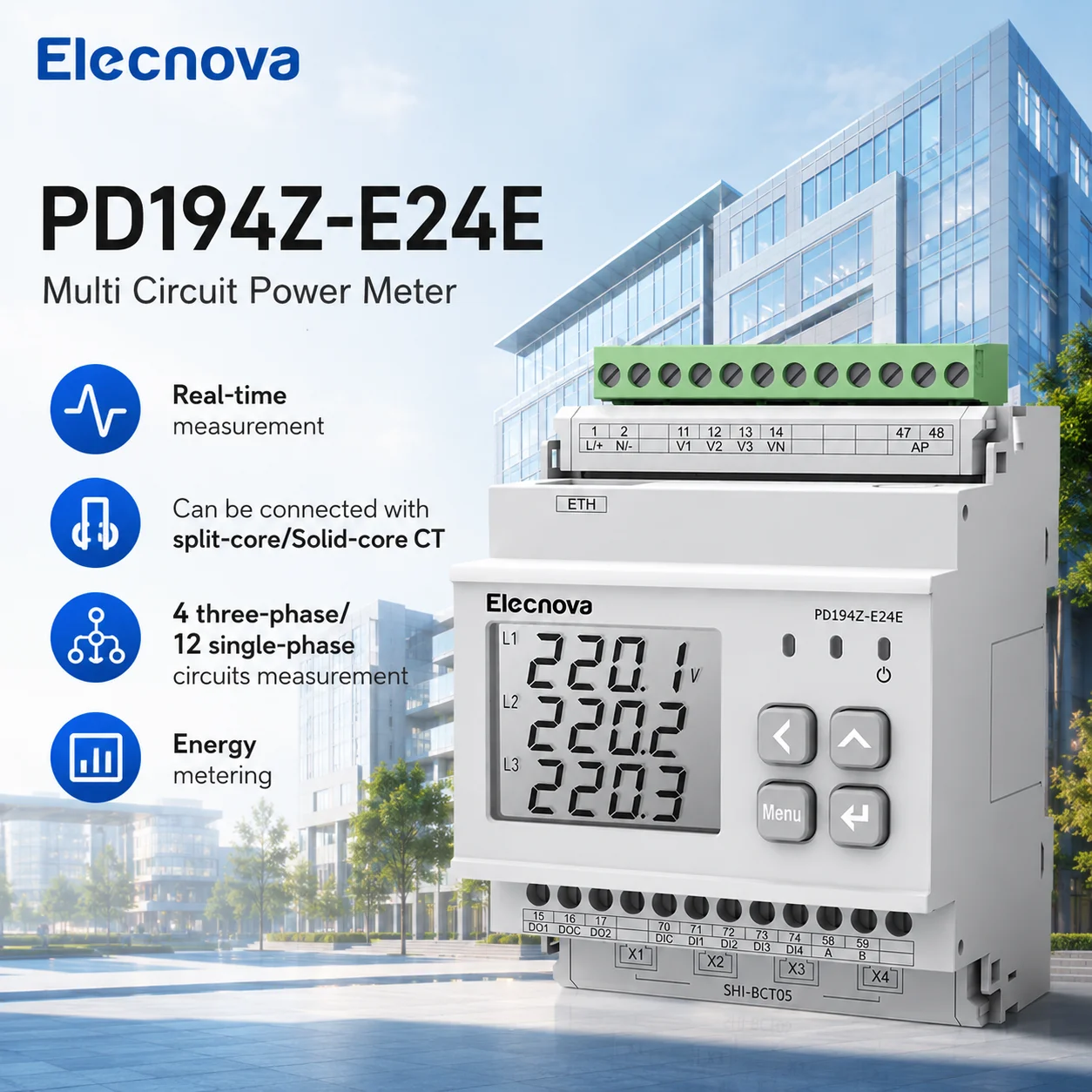 Multi-channel power meter with 333mV CT input, suitable for smart factory energy monitoring and billing systems