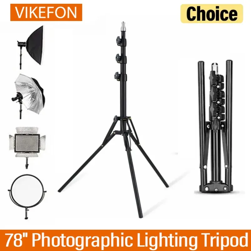 VIKEFON 78'' Fotobeleuchtung Stativ Aluminiumlegierung Faltbarer tragbarer Lichtständer Fotografie Kamera Blitzhalterungen
