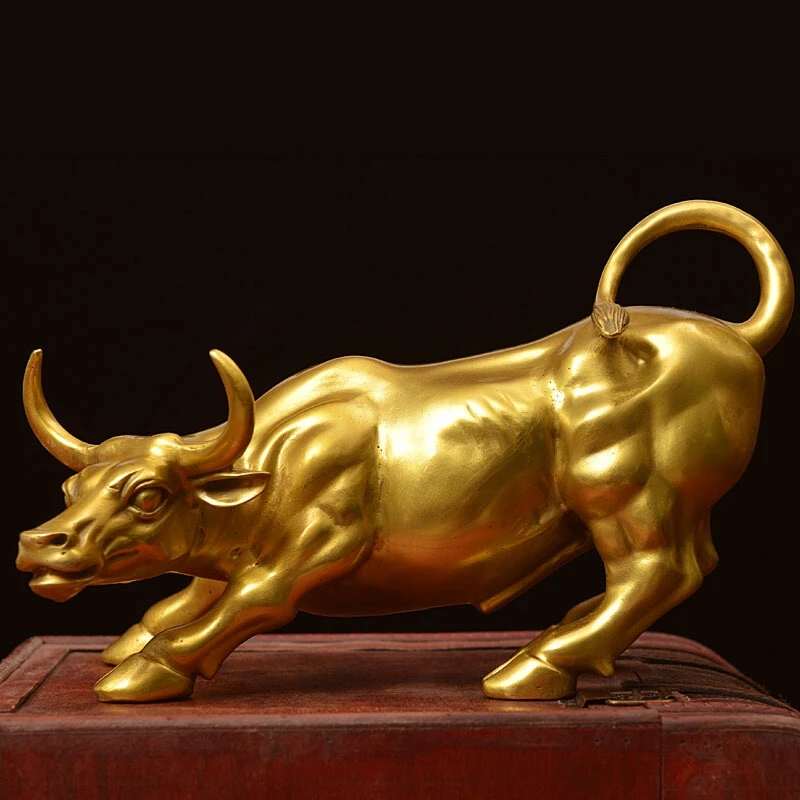 Feng Shui Fortune Brass Bull Statue, Sculpture Home Decoration Golden Copper Bull Represents Good Luck Of Career