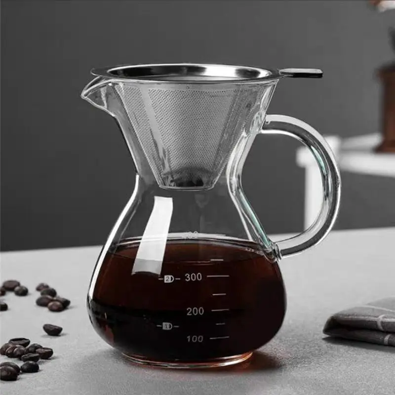ABUN Glass Coffee Pot Espresso Pots with Filter High Temperature Resistant Graduated Scale Coffee Server 400ml